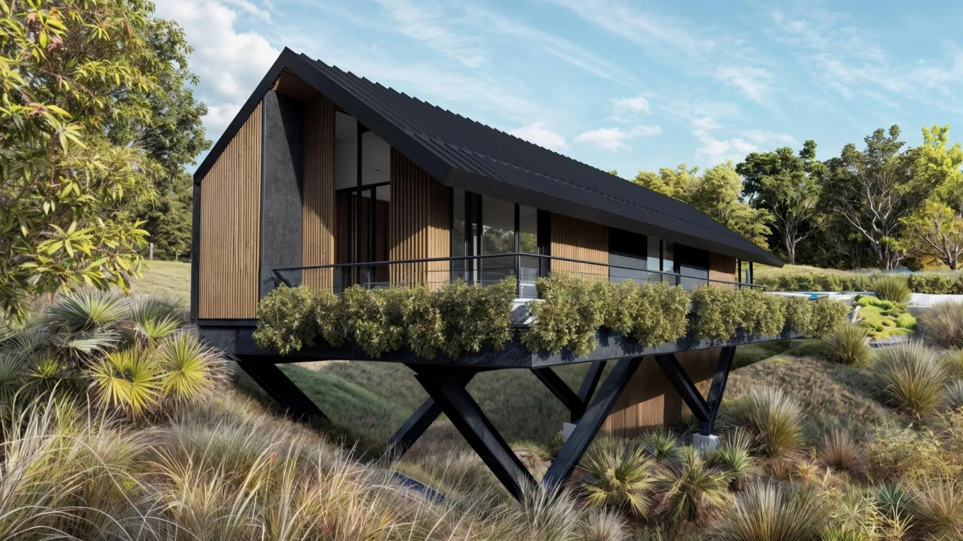 Arroyo Escondido elevated above a seasonal stream and native landscape