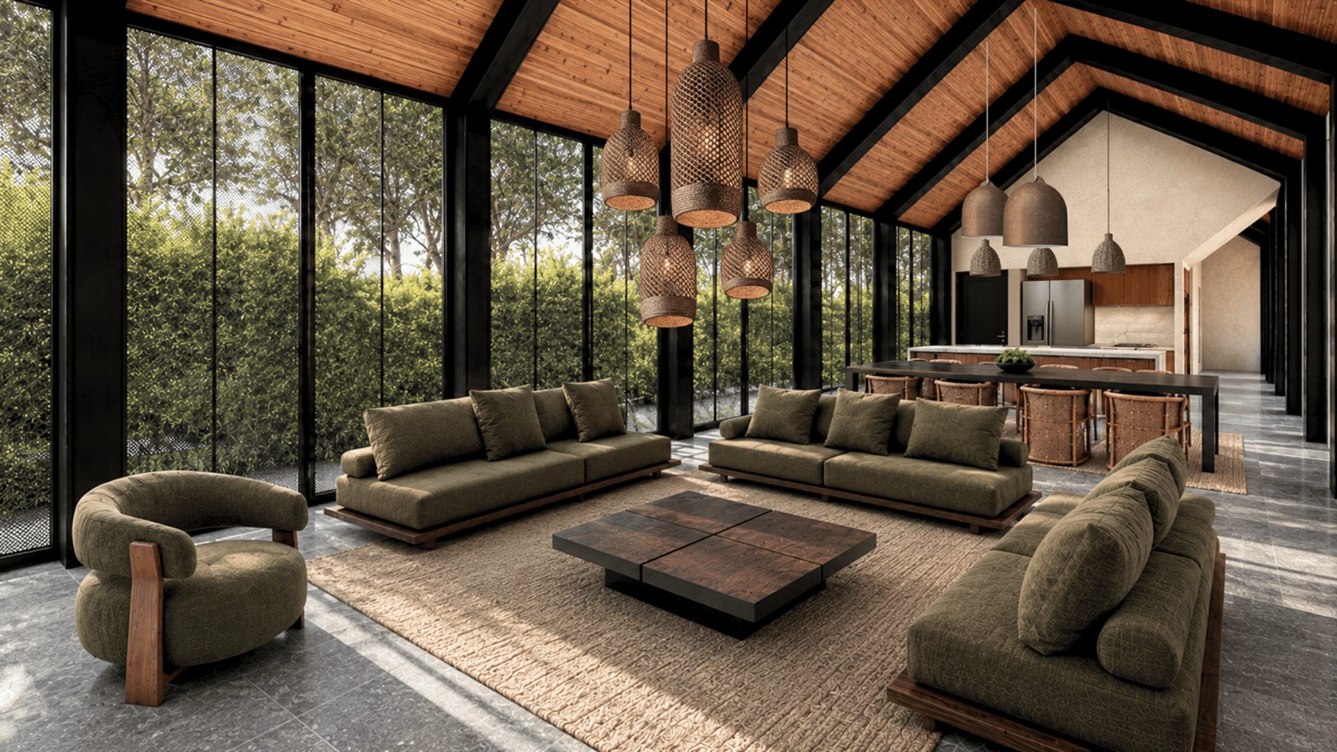 Dos Graneros living room opening to the courtyard